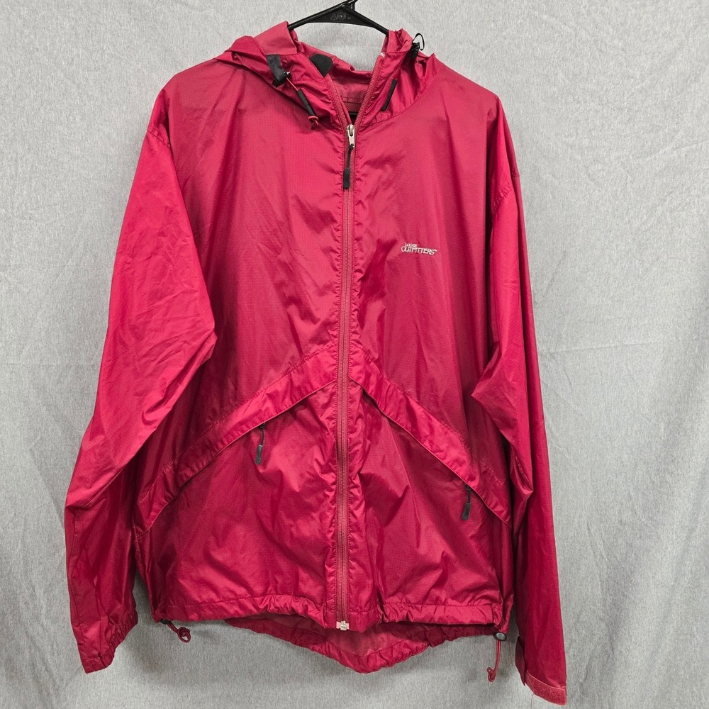 Lodge Outfitters Mens Red Ripstop Nylon Windbreaker Hooded Full Zip Jacket Large